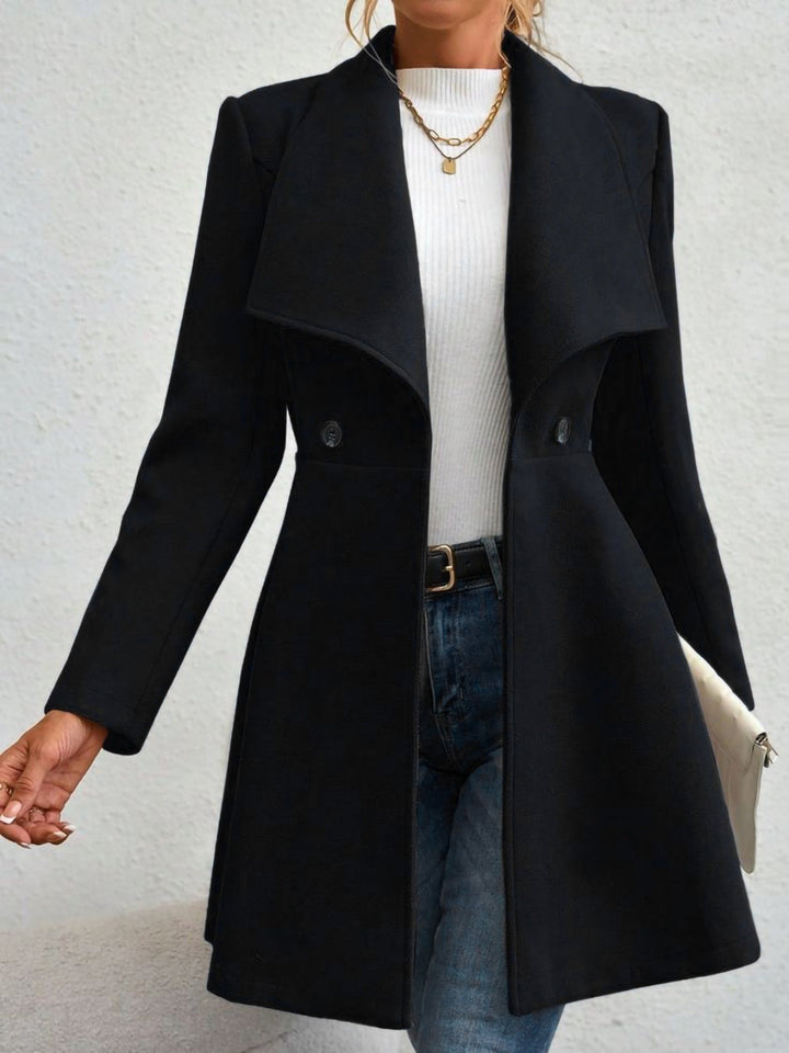 Monique – Collared Neck Button-Up Long Sleeve Coat