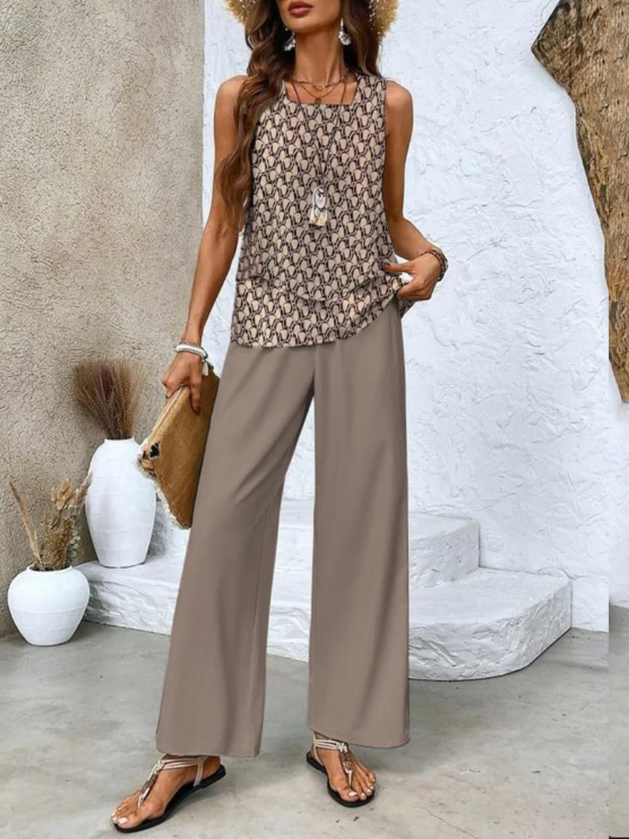 Jade - Chic Summer Set – Sleeveless Top & Wide Leg Pants