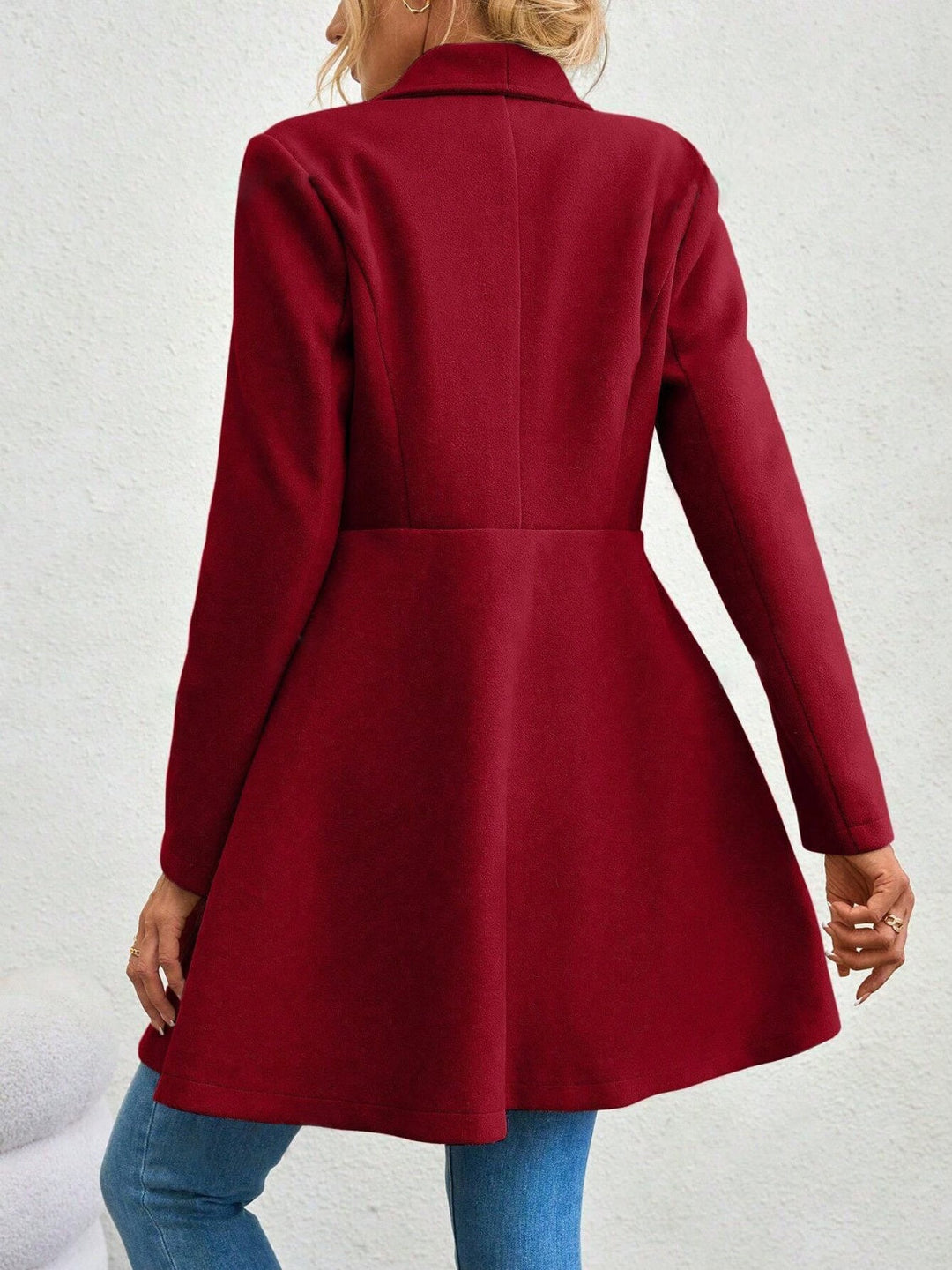 Monique – Collared Neck Button-Up Long Sleeve Coat