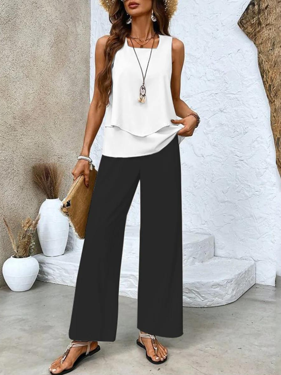 Jade - Chic Summer Set – Sleeveless Top & Wide Leg Pants