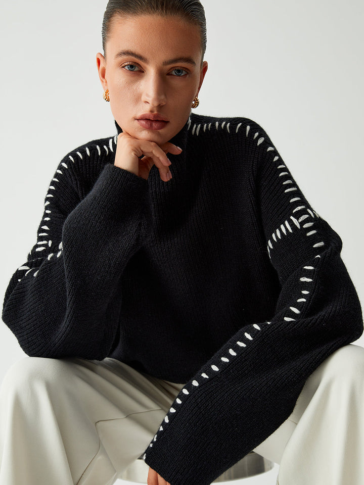 Alma | Oversized Turtleneck Sweater with Piqué Details