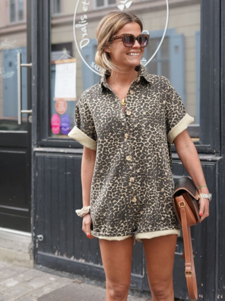 Nikki - Shirt Dress with Leopard Print