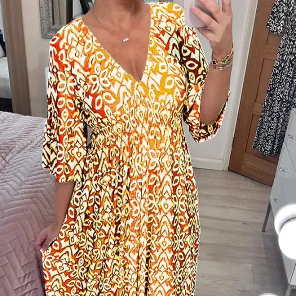 Dina – Flowy V-Neck Floral Dress