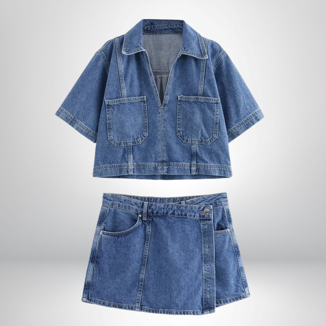 Emelie - Denim Set with V-Neck