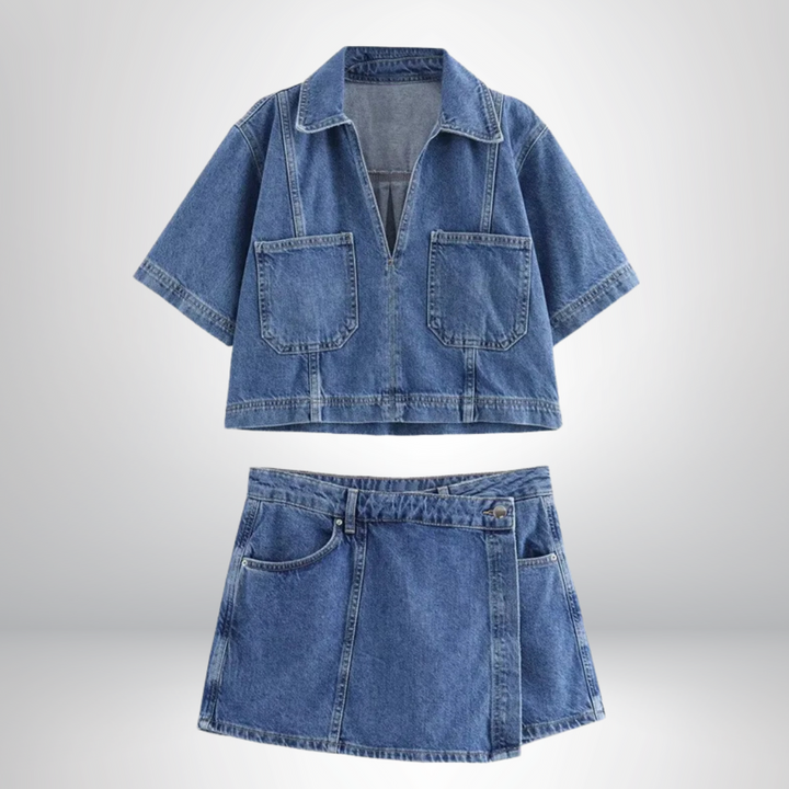 Emelie - Denim Set with V-Neck