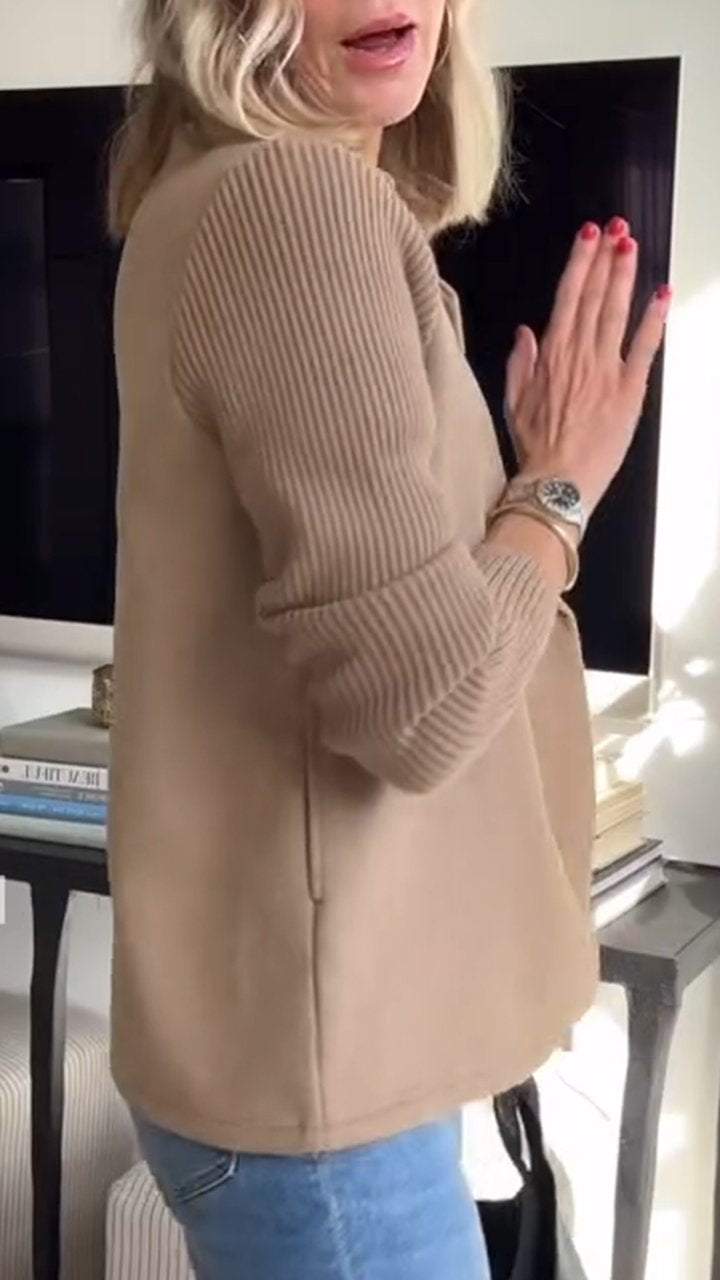 Amora - Elegant Knit-Sleeve Jacket