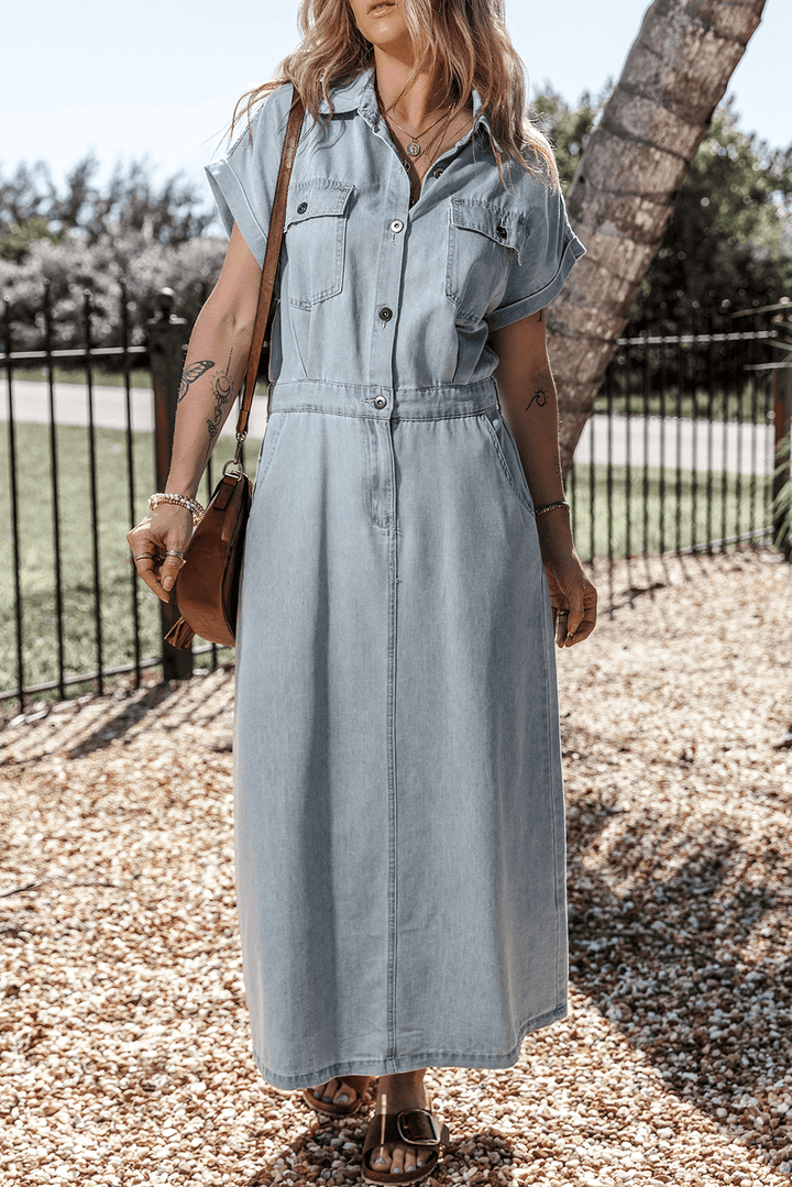 Isabelle - Denim Dress with Elegant, Short Batwing Sleeves