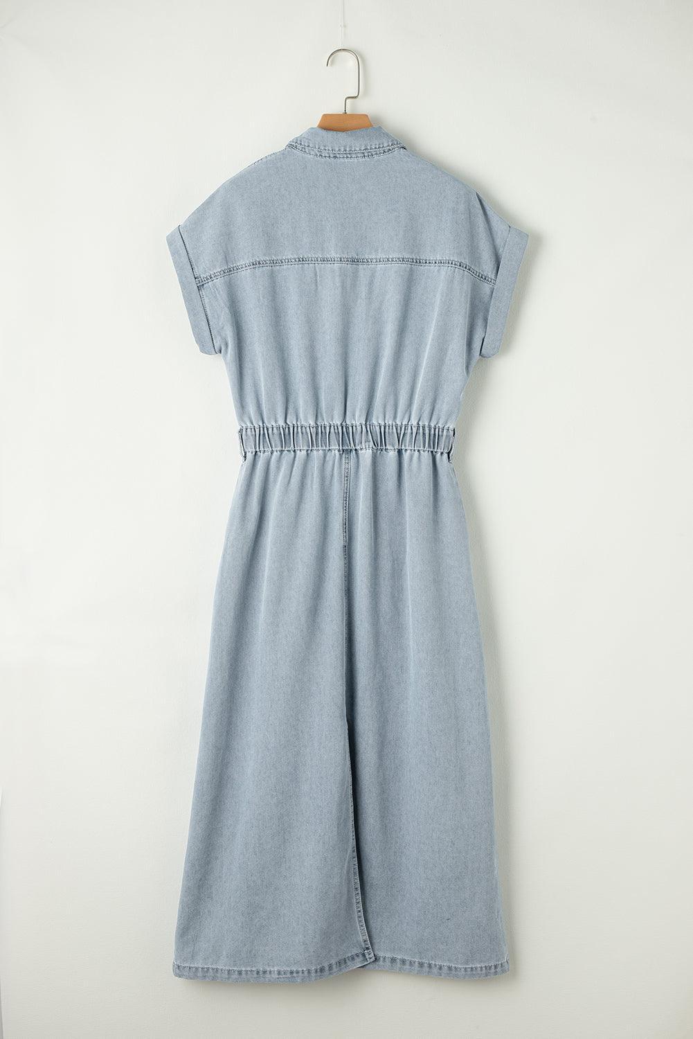 Isabelle - Denim Dress with Elegant, Short Batwing Sleeves