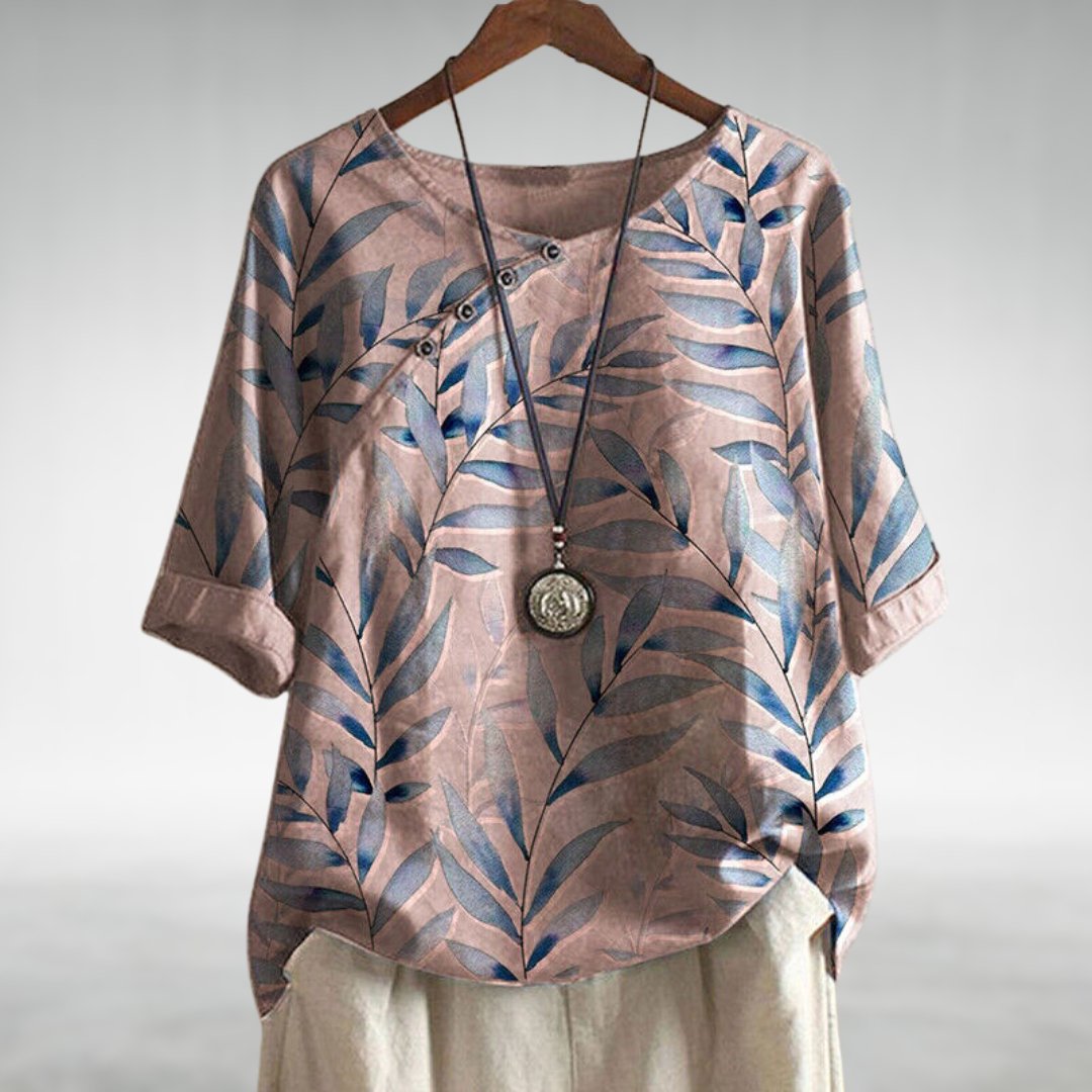 Alessia – Botanical Asymmetrical Button Blouse