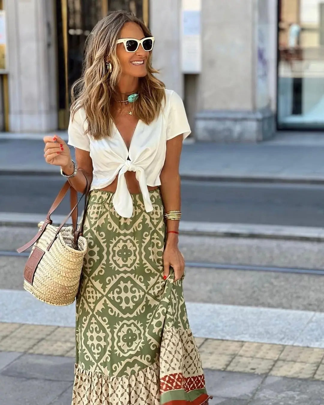 Estella – Boho Geometric Maxi Skirt Set