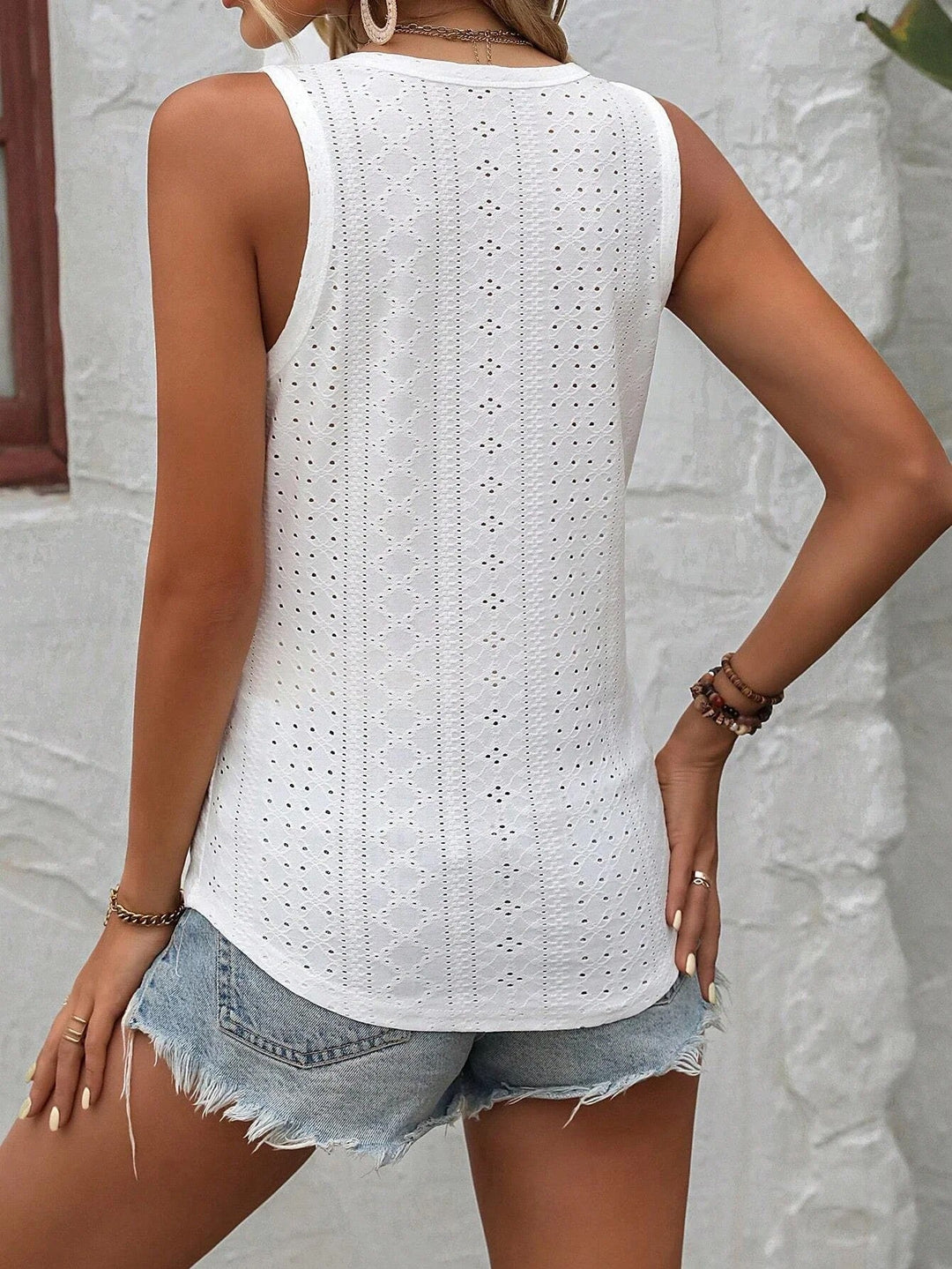 Andrea – Elegant Eyelet V-Neck Top
