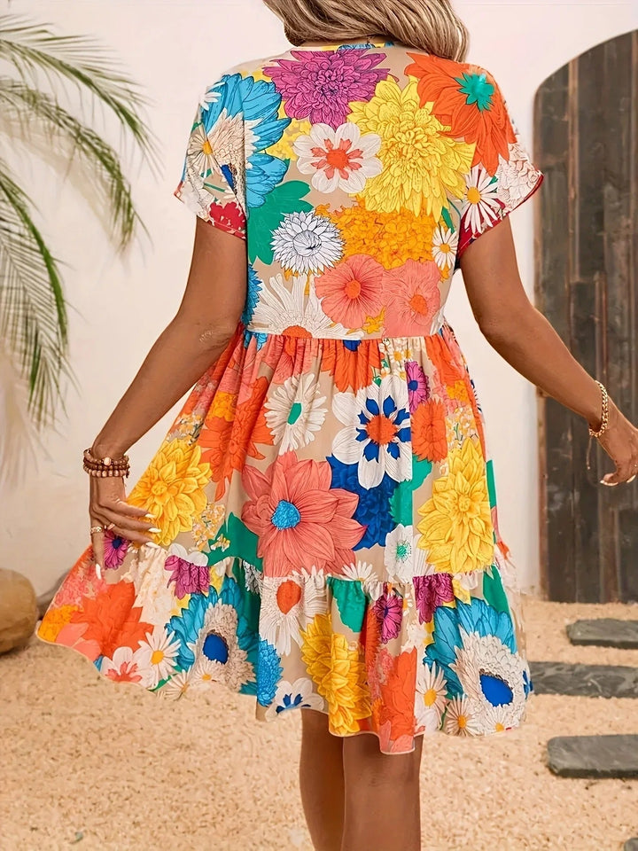 Jolene – Colorful Floral V-Neck Dress