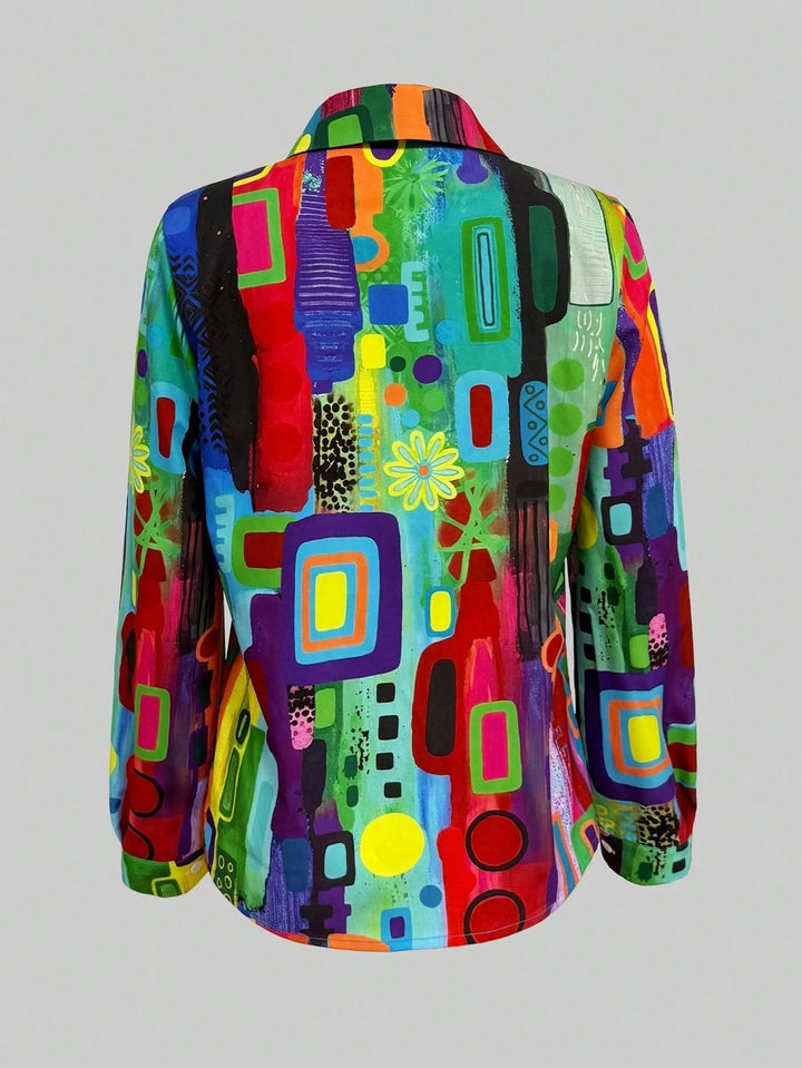 Talia – Colorful Print Button-Up Blouse