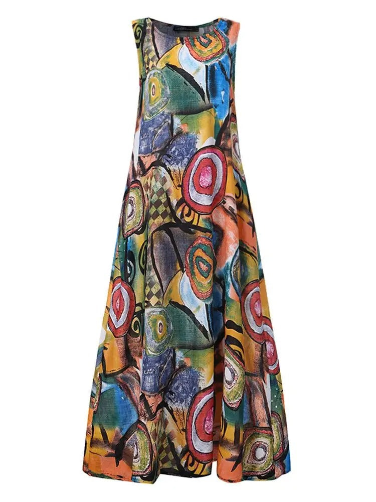 Barbara – Sleeveless Artistic Maxi Dress