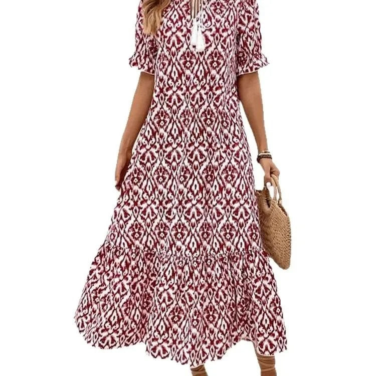 Fiona – Boho Print Tassel Maxi Dress