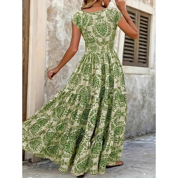 Lorena – Vintage Print Ruffle Maxi Dress