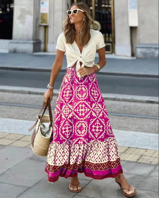 Estella – Boho Geometric Maxi Skirt Set
