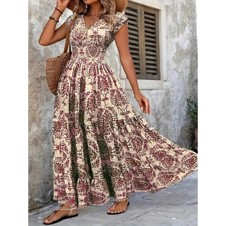 Lorena – Vintage Print Ruffle Maxi Dress