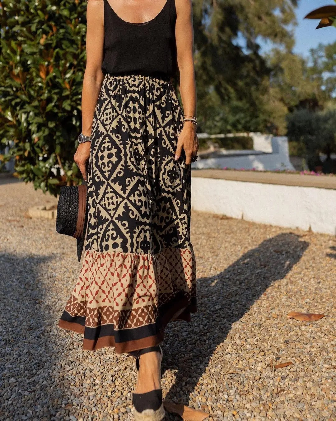 Estella – Boho Geometric Maxi Skirt Set