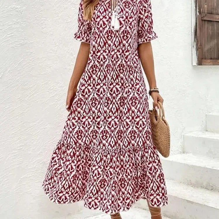 Fiona – Boho Print Tassel Maxi Dress