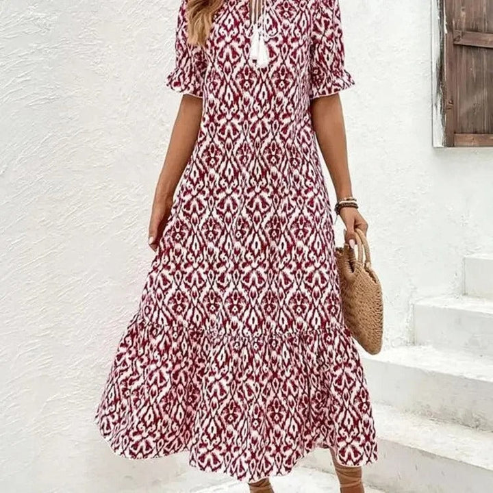 Fiona – Boho Print Tassel Maxi Dress