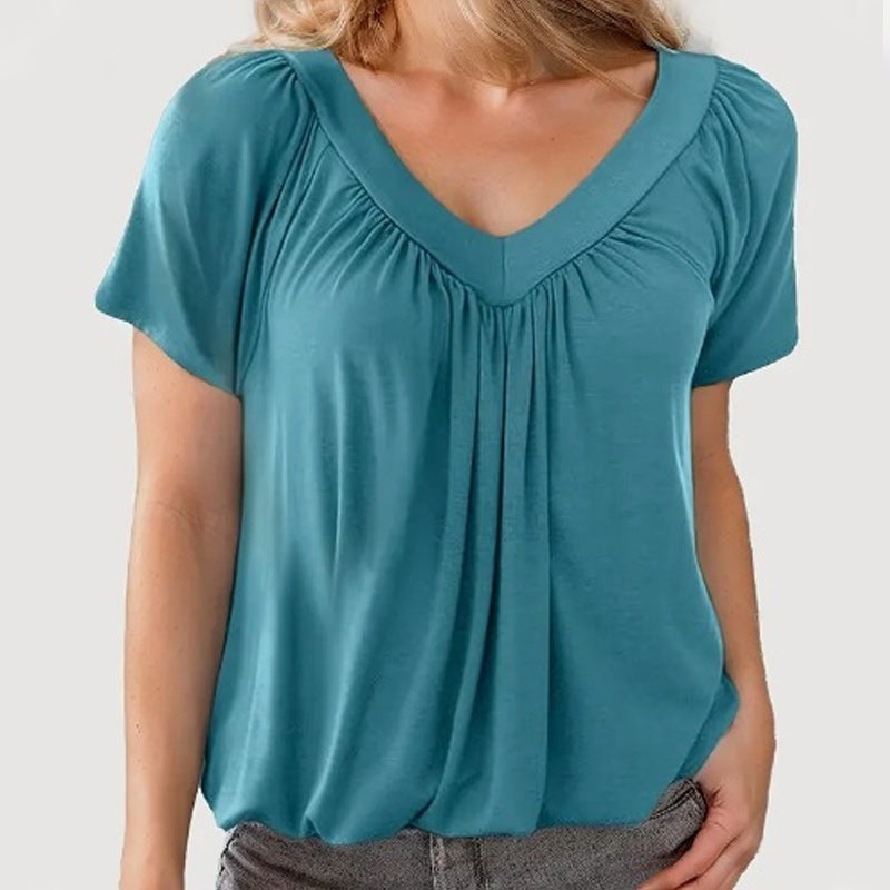 Muriel – Pleated V-Neck Casual Top