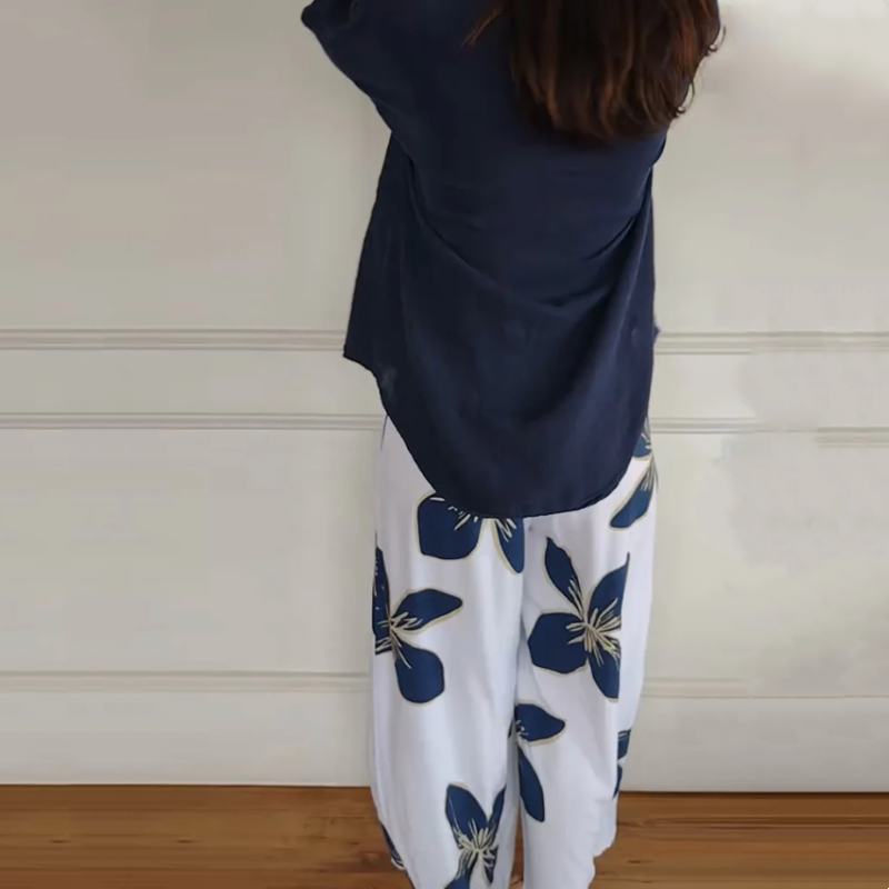 Thera – Printed Pants & Crew Neck Top Set