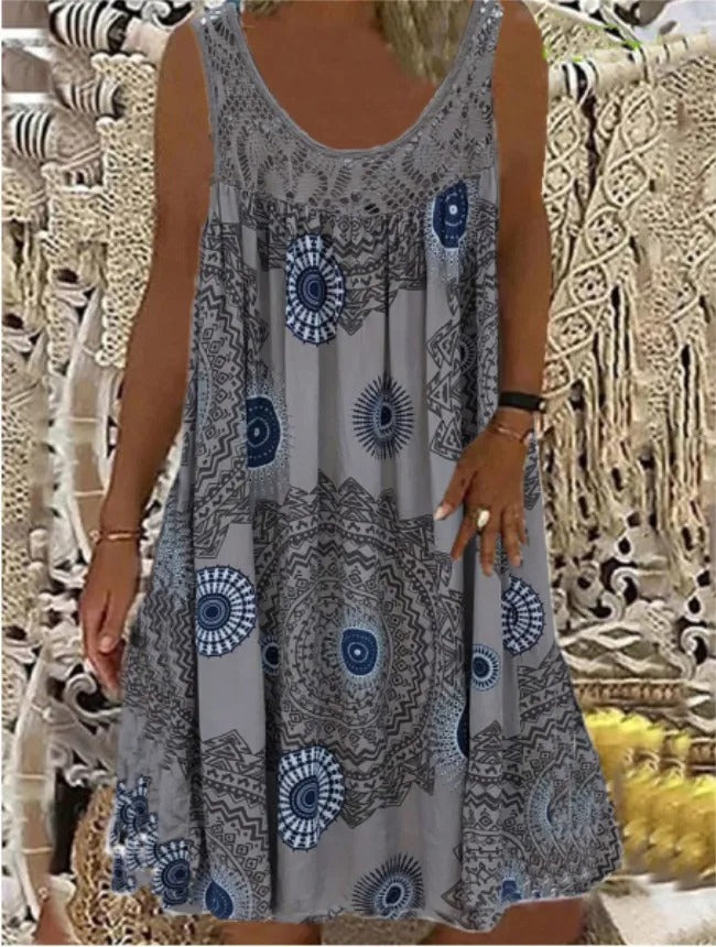 Kathy – Sleeveless Boho Print Dress