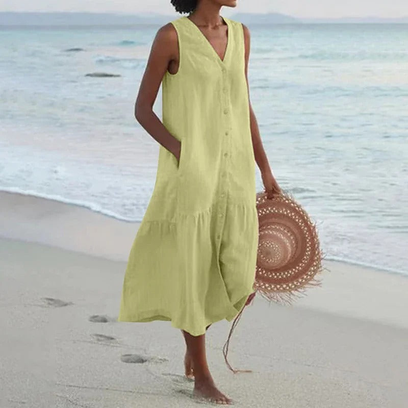 Tammy – Sleeveless Buttoned Beach Dress