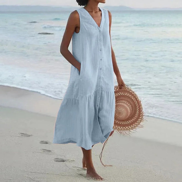 Tammy – Sleeveless Buttoned Beach Dress