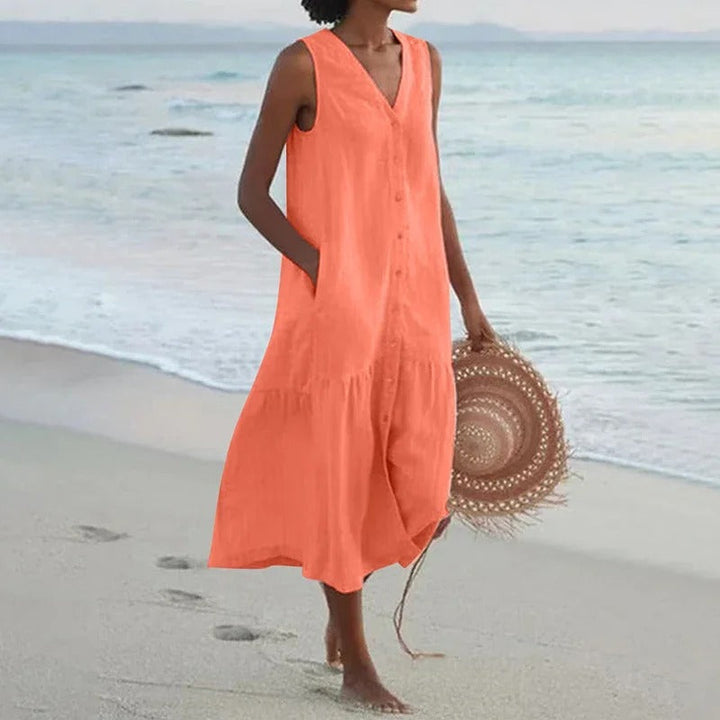 Tammy – Sleeveless Buttoned Beach Dress