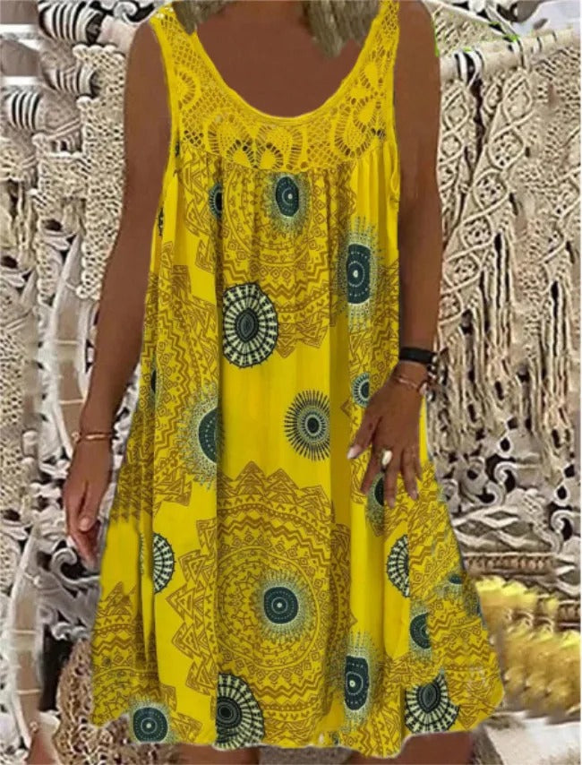 Kathy – Sleeveless Boho Print Dress